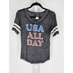 Modern Lux Women's Gray Short Sleeve USA ALL DAY Printed Cotton Tee Top Size S